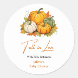 Fall in Love Autumn Rustic Pumpkin Baby Shower  Ronde Sticker