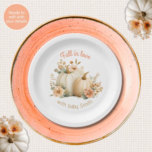 Fall in Love Baby Shower Papieren Borden Pompoenen Bordje