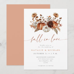 Fall in Love Bloemenkoraal Pompoen Trouwfeest Kaart
