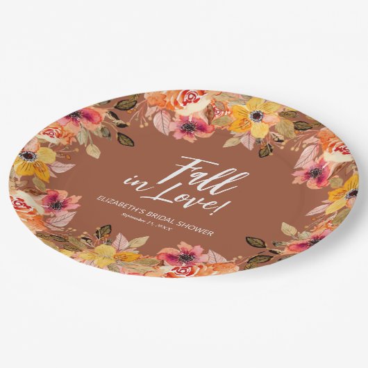 Fall in Love Bloemige Trouwfeest Terracotta Papieren Bordje (Gekanteld)