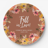 Fall in Love Bloemige Trouwfeest Terracotta Papieren Bordje (Voorkant)