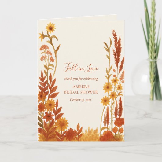"Fall in Love" Bloemrijke Bruiloftsdankkaart Bedankkaart (Voorkant)