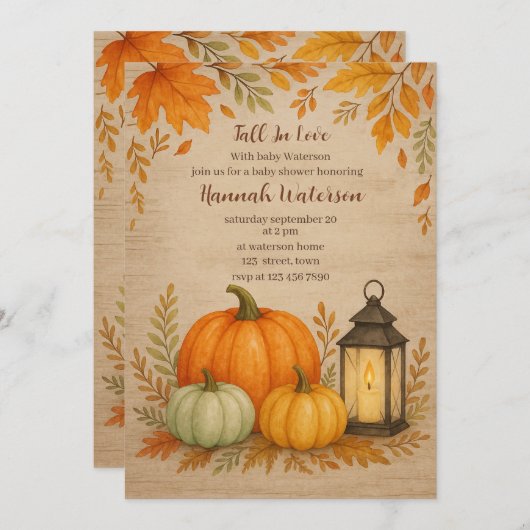 Fall in Love Blue Pumpkin Baby Shower Kaart (Voorkant / Achterkant)