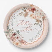 Fall in Love Boho Floral Baby Shower Papieren Bordje (Voorkant)