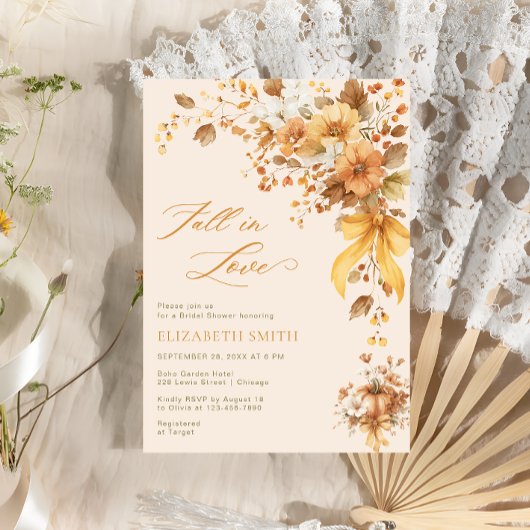 Fall in Love Boho Floral Bridal Shower Kaart