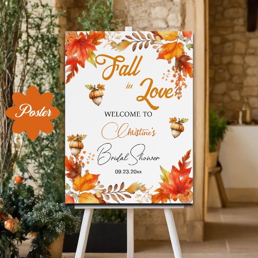 Fall in Love Boho Floral Bridal Shower Welcome Poster