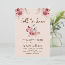 Fall In Love Boho Pink Pumpkin Autumn Baby Shower Kaart