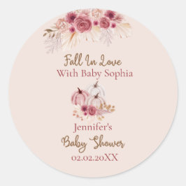 Fall In Love Boho Pink Pumpkin Baby Shower Ronde Sticker