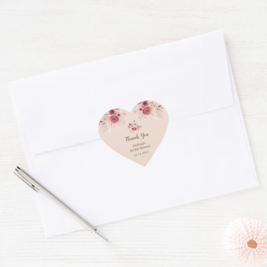 Fall In Love Boho Pink Pumpkin Bridal Shower Hart Sticker (Envelop)