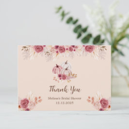 Fall In Love Boho Pink Pumpkin Bridal Shower  Kaart