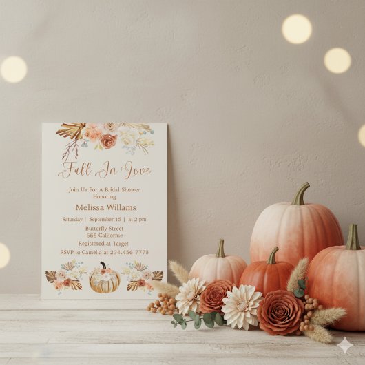 Fall In Love Boho Terracotta Autumn Bridal Shower Kaart