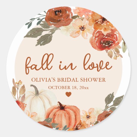 Fall in Love Boho Terracotta Pompoen Bruidsdiner Ronde Sticker (Voorkant)