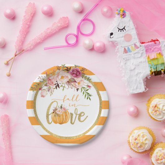 Fall in Love bord - Oranje Strepen (Feest)