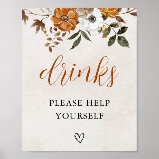 Fall in Love | Bridal Shower Drinks Bar Sign Poster (Voorkant)
