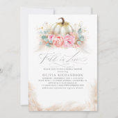 Fall in Love Bridal Shower  Pink Flowers Pumpkin Kaart (Voorkant)