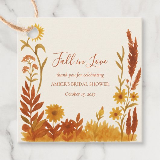 "Fall in Love" Bruidsdouche Aquarel Bloemen Bedankjes Labels (Voorkant)