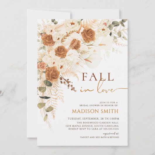 Fall In Love Bruidsdouche Terracotta Boho Bloemen Kaart (Voorkant)