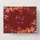  Fall In Love Burgundy Floral QR Code Wedding All In One Uitnodiging (Achterkant)