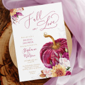 Fall in Love Burgundy Pumpkin Bridal Shower Kaart