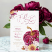 Fall in Love Burgundy Pumpkin Bridal Shower Kaart