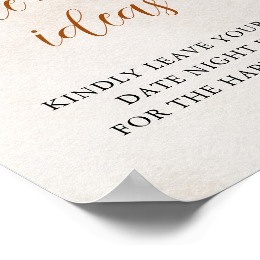 Fall in Love | Date Night Bridal Shower Sign Poster (Hoek)