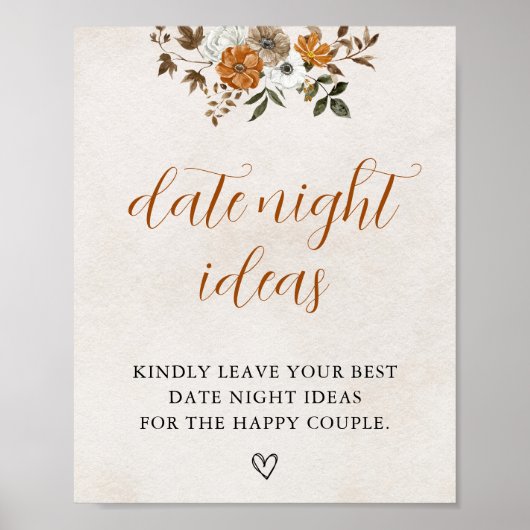 Fall in Love | Date Night Bridal Shower Sign Poster (Voorkant)