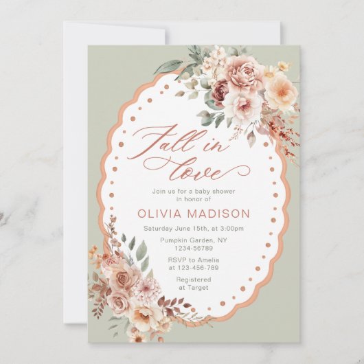 Fall in Love Elegant Fall Floral Baby Shower Kaart (Voorkant)