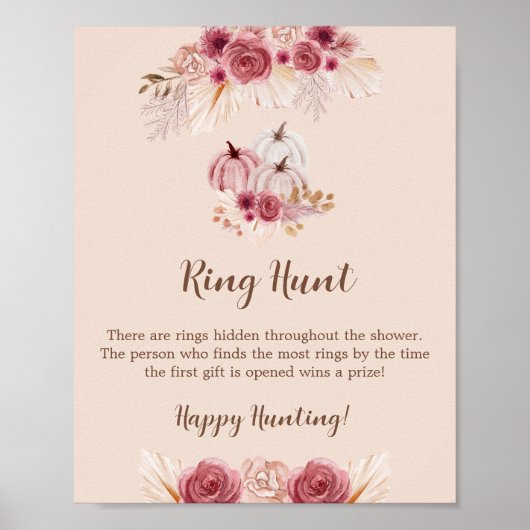 Fall In Love Elegant Ring Hunt Bridal Shower Game Poster (Voorkant)
