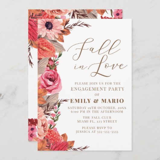 Fall In Love Engagement Invitation Kaart (Voorkant / Achterkant)