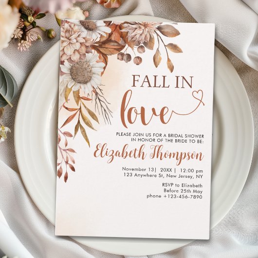 Fall in Love Fall Bridal Shower Kaart