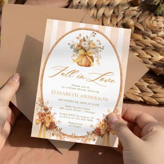 Fall in Love Fall Floral Pumpkin Bridal Shower Kaart