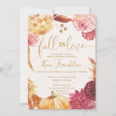 Fall in Love Floral and Gold Bridal Shower Invitat Kaart (Voorkant)