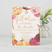 Fall in Love Floral and Gold Bridal Shower Invitat Kaart (Staand voorkant)