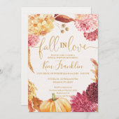 Fall in Love Floral and Gold Bridal Shower Invitat Kaart (Voorkant / Achterkant)