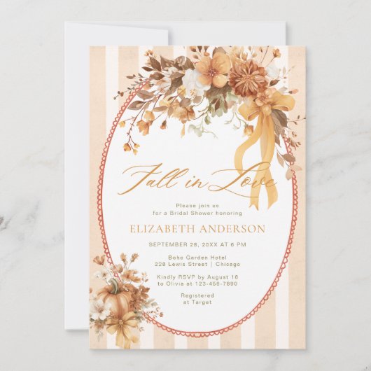 Fall in Love Floral Bow Bridal Shower Invitation Kaart (Voorkant)