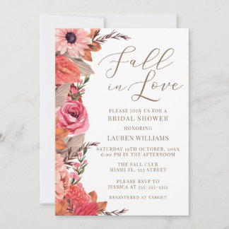 Fall In Love floral Bridal Shower Invitation Kaart