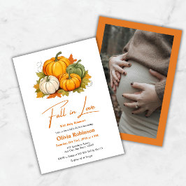 Fall in Love Gender Neutral Pumpkin Baby Shower Kaart