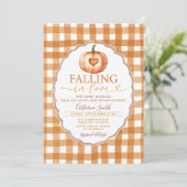 Fall in love Heart Pumpkin Baby shower Gingham Kaart (Staand voorkant)