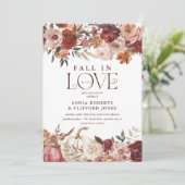 'Fall In Love' Herfstbloesems Pompoen Bruiloft Kaart (Staand voorkant)