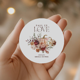 'Fall In Love' Herfstbloesems Pompoen Bruiloftsbor Ronde Sticker