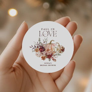 'Fall In Love' Herfstbloesems Pompoen Bruiloftsfee Ronde Sticker