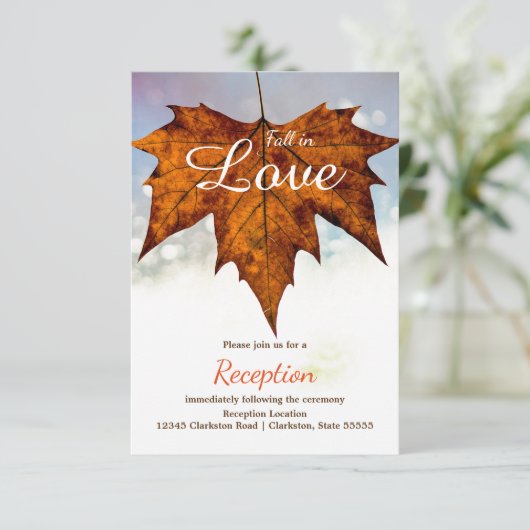 Fall in Love Leaf Foto - Ontvangst Uitnodiging (Staand voorkant)
