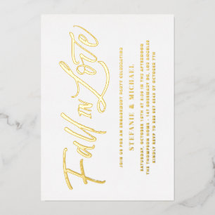 Fall In Love Lettering Gouden Verlovingsfeest Folie Uitnodiging