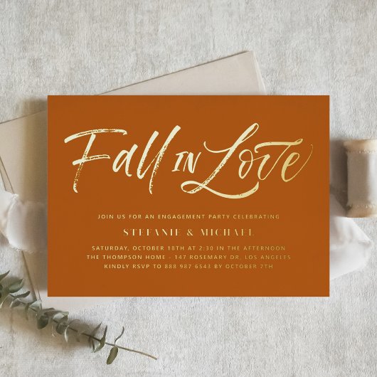 Fall In Love Lettering Oranje Uitnodiging Trouwfee