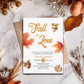 Fall in Love Maple Leaves Acorns Bridal Shower Kaart