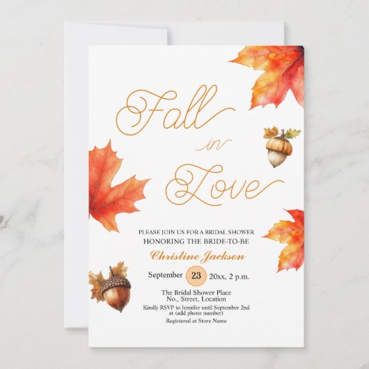 Fall in Love Maple Tree Leaves Bridal Shower  Kaart (Voorkant)