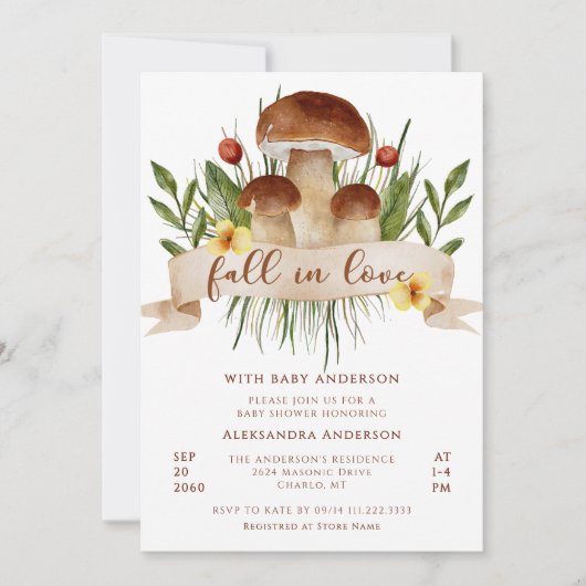 Fall In Love Mushroom Autumn Baby Shower  Kaart (Voorkant)
