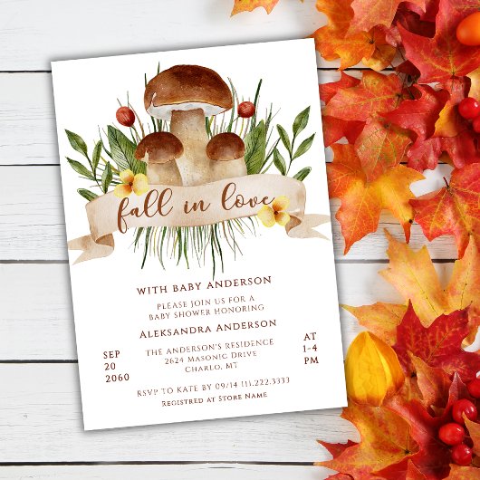 Fall In Love Mushroom Autumn Baby Shower  Kaart