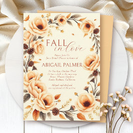 Fall in love peach floral border bridal shower kaart