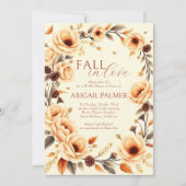 Fall in love peach floral border bridal shower kaart (Voorkant)